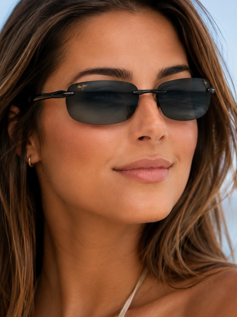 Maui Jim Black Rimless Sunglasses with Dark Gray Lenses
